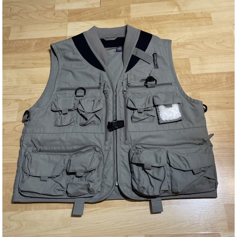Lodge Outfitters Vest Mens S/M Tan Fishing Pockets Adjustable Game Fowl Back‎